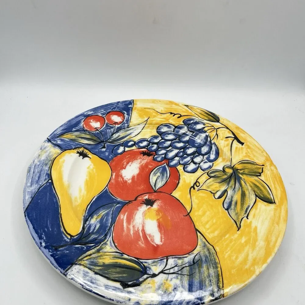 Pier 1 Italy Fruit Dinner Plate 10.5” Pear Apples Grapes Cherries -Discontinued